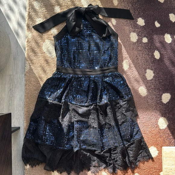 Navy Sequin Halter Dress - Picture 1 of 11